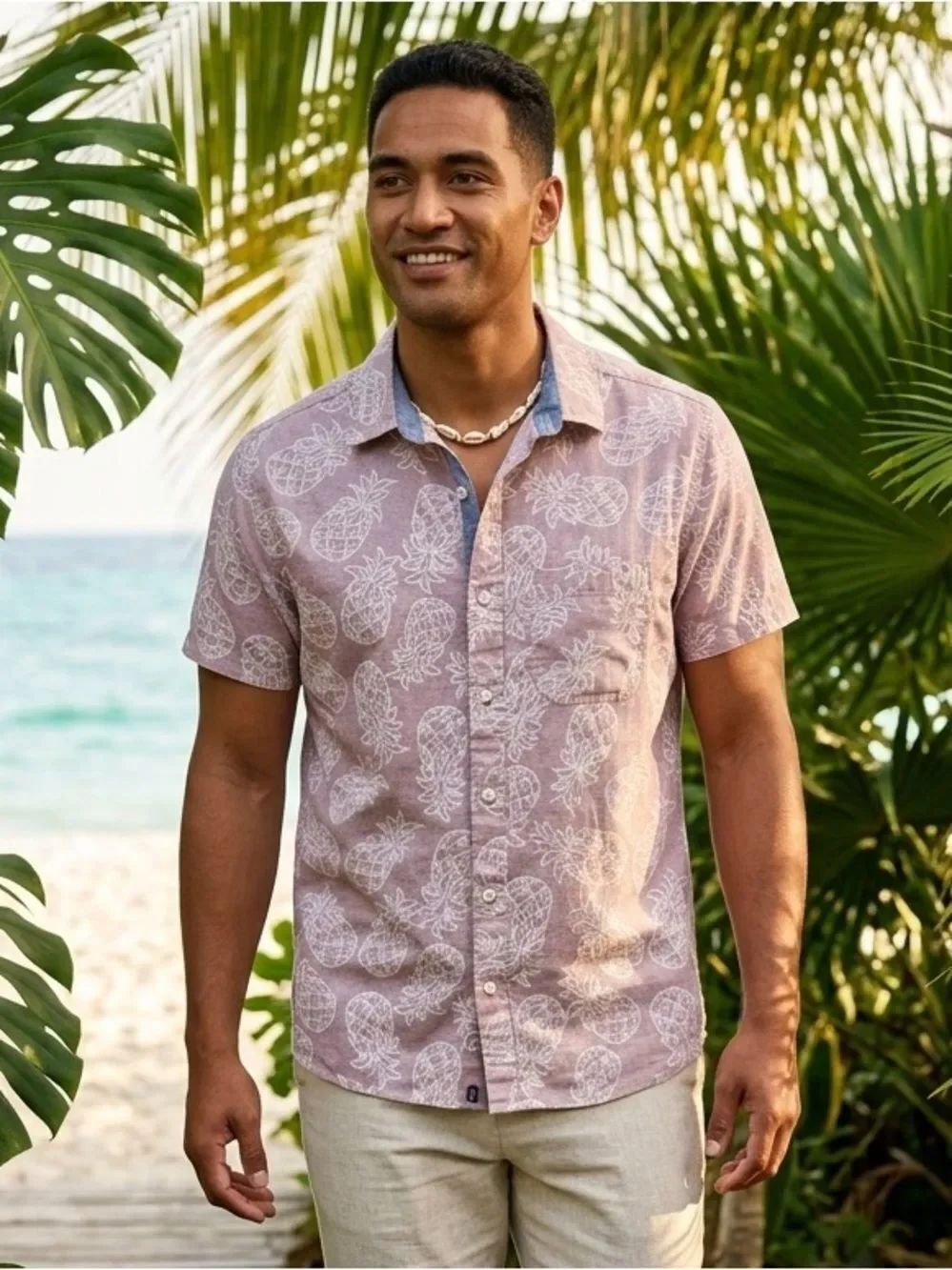 Take 50% OFF- Even Tide Short-Sleeve Pineapple Print Shirt -  Size-S
